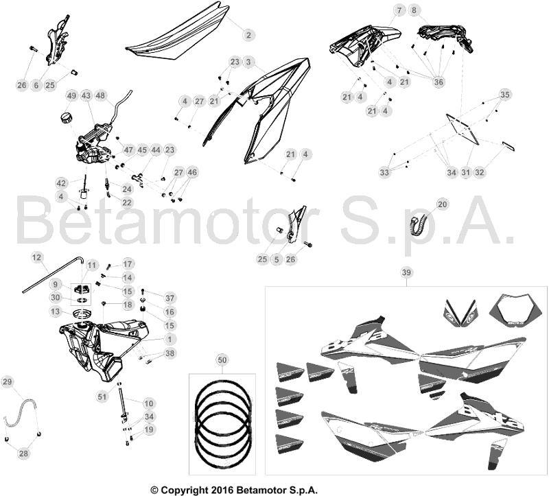 43 PLASTIC ACCESSORIES/SEAT/TANK - FROM CHASSIS 0