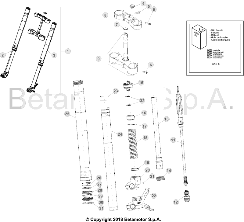 34 FRONT FORK - FROM CHASSIS 100650 TO 199999